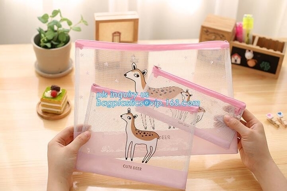 커스텀아이즈 메쉬 PVC 연필 봉투 A4 여행 여권 팁, 플라스틱 집록크 문서 파일 봉투