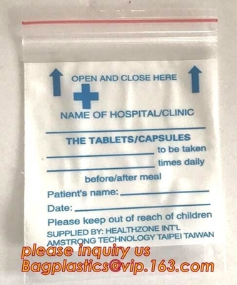 맞춘 인쇄된 ＬＤＰＥ 의학 집록크 알약 의학 지퍼 재밀봉할 수 있는 작은 플라스틱 백, 의학적 등급 투명 플라스틱 즈립