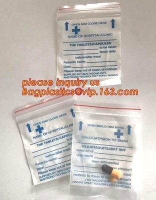 맞춘 인쇄된 ＬＤＰＥ 의학 집록크 알약 의학 지퍼 재밀봉할 수 있는 작은 플라스틱 백, 의학적 등급 투명 플라스틱 즈립