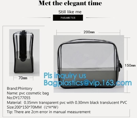 지퍼 투명성 플라스틱 pvc 메이크업, 세정 백 홀더 지퍼 팁 큰 핸드 백 PVC 메이크업 파란불 화장용이 가방을 여행합니다