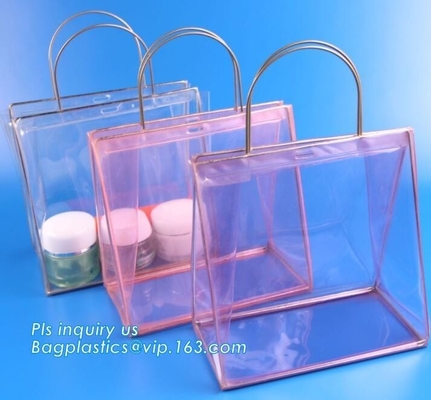 버튼, 승진 명백한 운반 pvc 핸들 쇼핑 가방 pvc 여성용 대형 손가방과 쇼핑 핸들 가방을 패키징하는 pvc가 손을 다이 컷합니다