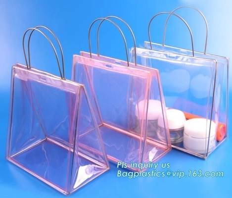 버튼, 승진 명백한 운반 pvc 핸들 쇼핑 가방 pvc 여성용 대형 손가방과 쇼핑 핸들 가방을 패키징하는 pvc가 손을 다이 컷합니다