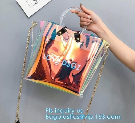 승진 패션 부드러운 pvc 운반 비치 백 pvc 핸드백, 아이들을 위한 핸드백 민 민 핸드백, 지퍼 주머니 명백한 해변 한