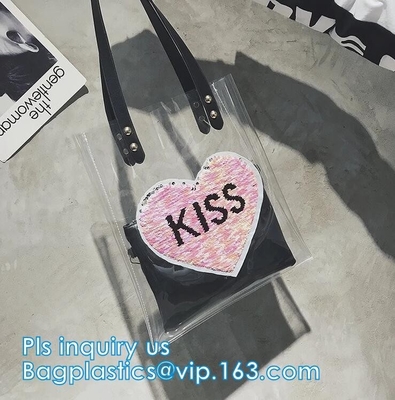 핸들 스타일 PVC 재료 쇼핑 여성용 대형 손가방, 비닐 PVC 운반 핸들 화장용이 핸드백이 여자, 검은 그물을 위한 가방을 수영합니다