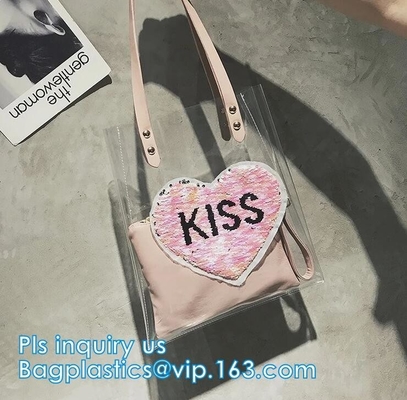 핸들 스타일 PVC 재료 쇼핑 여성용 대형 손가방, 비닐 PVC 운반 핸들 화장용이 핸드백이 여자, 검은 그물을 위한 가방을 수영합니다