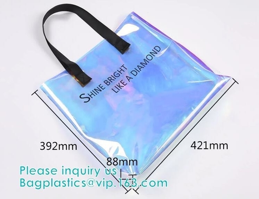네온 레인보우 홀로그램 PVC 여성용 대형 손가방 맞춘 전문자필 핸드백 PVC 핸들 비치 백, 화장용 메이크업 여행 주머니, 지퍼