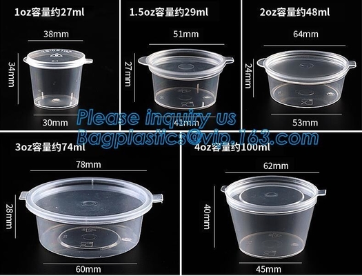 4 온스 PP 소스 컵 걸개식 덮개 밀폐된 포트 주사가 식료품 용기를 효과가 있습니다, 미생물에 의해 분해된 PLA 4 온스 140 밀리람베르트가 버릴 수 있는 Ｐ를 잔 모양으로 만듭니다