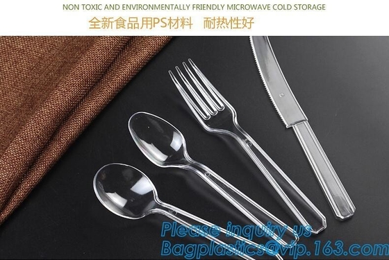 버릴 수 있는 접시류 셋-헤비웨이트 플라스틱 칼붙이 100 포크, 100개 스푼, 100 나이프, PP 버릴 수 있는 플라스틱이 칼붙이 추신