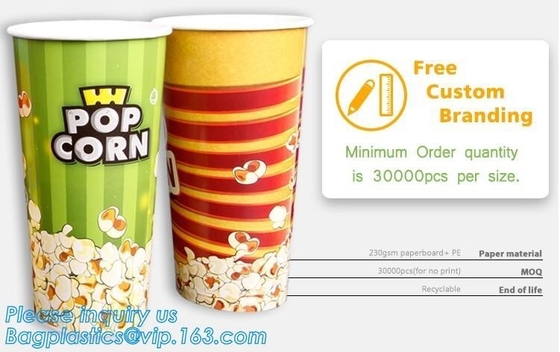 팝콘 용지함, 팝콘은 잔 모양으로 만듭니다, 수두, 맞춘 BRANDING,24OZ, 32OZ,46OZ가 패키지, 크라프트 지 컵, LID, 정치활동 위원회를 꺼냅니다