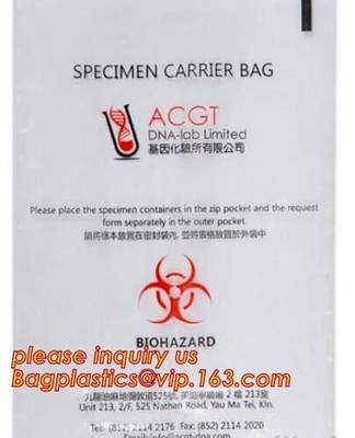 시편 캐리어 BAGS, 공동 압출 PE 쓰레기 봉투, 인페치오사스를 위한 쓰레기 가방, 의학 소비재의 생물학적 위험 폐기물 disp