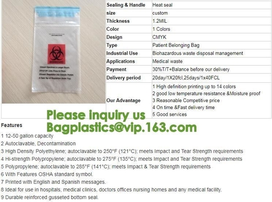 생물학적 위험 백 - 응급 치료와 안전 공급, 의료 폐기물 BAGS, 생물학적 위험 BAGS, BIO-HAZARD BAGS, 백플라스틱스 백