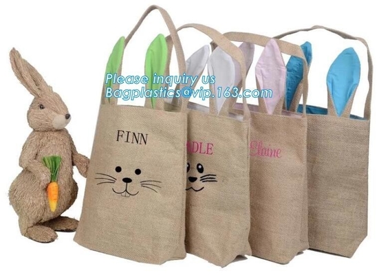 삼베 부활절 운반, 가죽 핸들, 캠브릭 백과 토끼 귀 아이 황마 쇼핑 가방, 커스텀 로고 황마 운반 쇼핑 가방