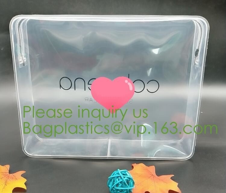 나일론 지퍼 pvc 봉투 프로모셔널은 비직조 지퍼로 로고 인쇄 투명한 PVC 플라스틱 명백한 화장용 봉투를 특별주문합니다