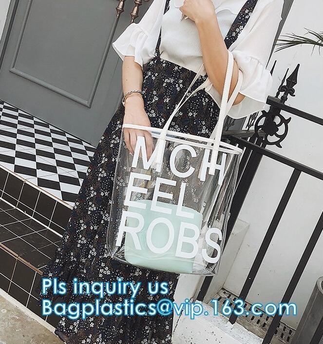 명백한 PVC / 비닐 어깨 여성용 대형 손가방, 야외 캐리 클리어 pvc 어깨에 메는 백, 패션 젤리 사탕 봉지 여성 pvc 명백한 슈라이이드