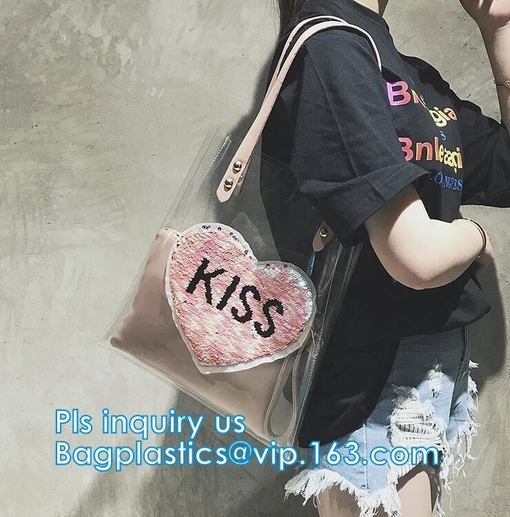 핸들 스타일 PVC 재료 쇼핑 여성용 대형 손가방, 비닐 PVC 운반 핸들 화장용이 핸드백이 여자, 검은 그물을 위한 가방을 수영합니다