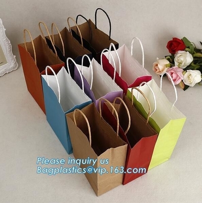 brown kraft carrier gift paper bag with twisted handle,elegant paper carrier bag with black logo printing, bagease pack