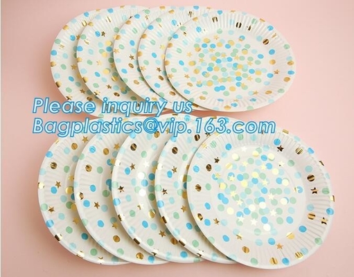 New Design birthday Party Gold Foil Golden Dot Hot Stamped Disposable Paper Plate,12 inch large disposable round bagasse